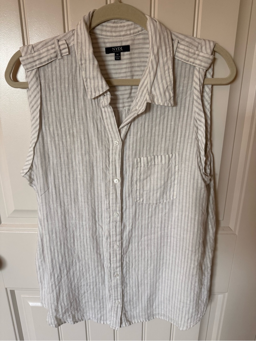 NYDJ Pale Beige collared, button down Tank Top